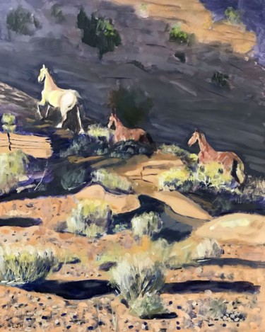 Картина под названием "Wild Mustangs" - Herscovitch Larry, Подлинное произведение искусства, Масло