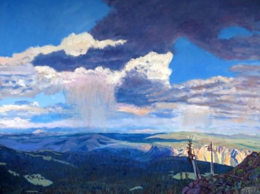 Pintura intitulada "Mount Washburn Virga" por Herscovitch Larry, Obras de arte originais, Óleo