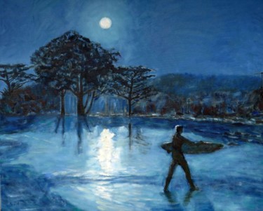 Картина под названием "Moonlight Monterey…" - Herscovitch Larry, Подлинное произведение искусства, Масло