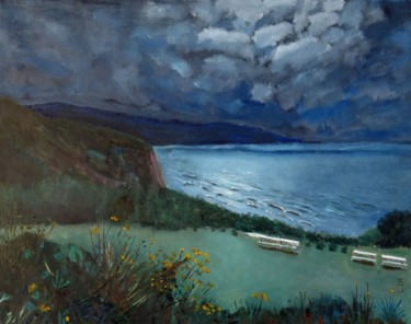 Painting titled "Big Sur Moonlight" by Herscovitch Larry, Original Artwork, Oil