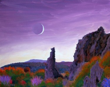 Peinture intitulée "Mono Lake Moon" par Herscovitch Larry, Œuvre d'art originale, Huile