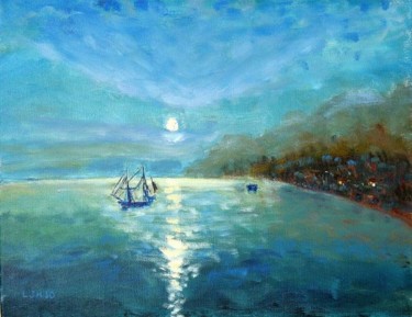 Painting titled "Full Moon Reflectio…" by Herscovitch Larry, Original Artwork, Oil