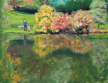 Painting titled "Autumn Pond" by Herscovitch Larry, Original Artwork, Oil