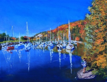 Painting titled "Autumn Boats" by Herscovitch Larry, Original Artwork, Oil