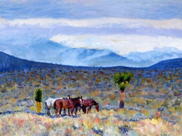 Peinture intitulée "High Desert Mustangs" par Herscovitch Larry, Œuvre d'art originale, Huile