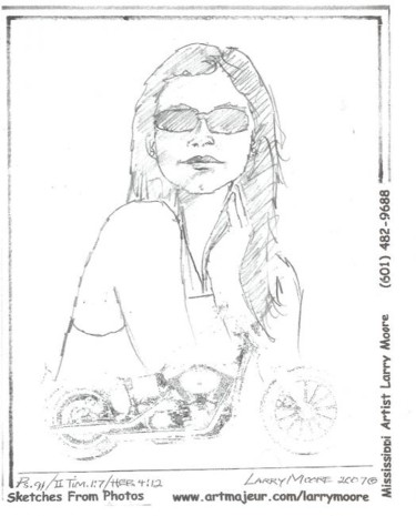 Drawing titled "Motorcycle Babe" by Mississippi Artist Larry Moore, Original Artwork