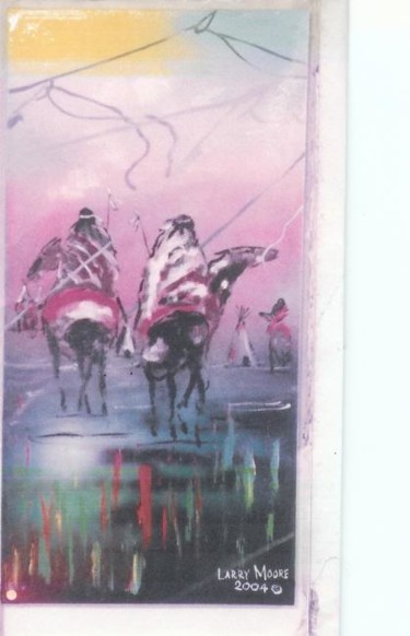 Drawing titled "2 Indians on Horse…" by Mississippi Artist Larry Moore, Original Artwork