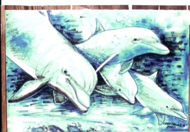 Drawing titled "Marine Dolphines" by Mississippi Artist Larry Moore, Original Artwork