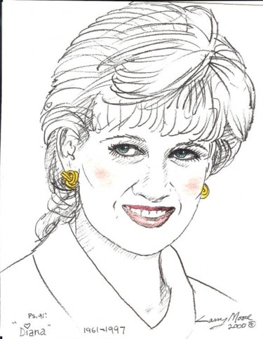 Drawing titled "Princess Diana #1" by Mississippi Artist Larry Moore, Original Artwork