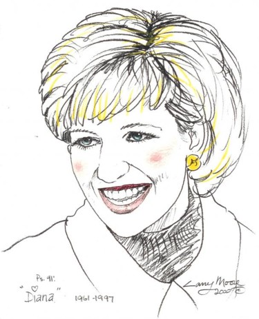 Drawing titled "Princess Diana #3" by Mississippi Artist Larry Moore, Original Artwork