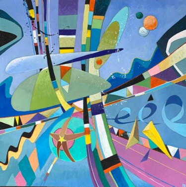 Malarstwo zatytułowany „cosmic rainbow” autorstwa Laurent Maunoury, Oryginalna praca, Akryl Zamontowany na Drewniana rama no…
