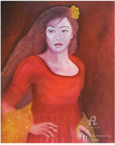 Peinture intitulée "L'effrontée" par Lart Des Femmes Du Monde, Œuvre d'art originale, Huile