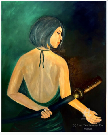 Painting titled "La guerrière" by Lart Des Femmes Du Monde, Original Artwork, Oil