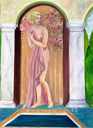 Schilderij getiteld "Le Bain" door Lart Des Femmes Du Monde, Origineel Kunstwerk, Olie