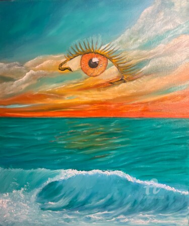 Peinture intitulée "L'Oeil Du Soleil" par Lart Des Femmes Du Monde, Œuvre d'art originale, Huile