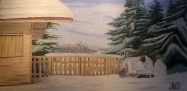 Peinture intitulée "mon village en hiver" par Guillaume Armbruster, Œuvre d'art originale