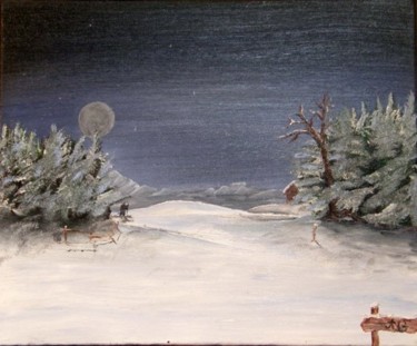 Peinture intitulée "skieur au clair de…" par Guillaume Armbruster, Œuvre d'art originale