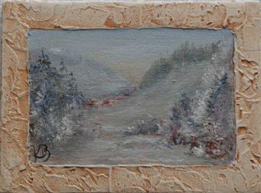 Painting titled "Miniature d'hiver" by K. Bizou, Original Artwork
