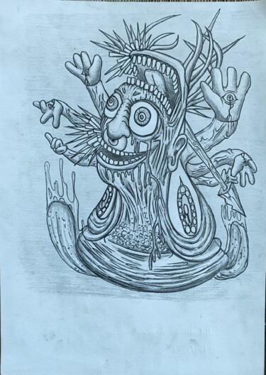 Zeichnungen mit dem Titel "Disturbing DoubleFa…" von Lartnestpasdemain, Original-Kunstwerk, Graphit