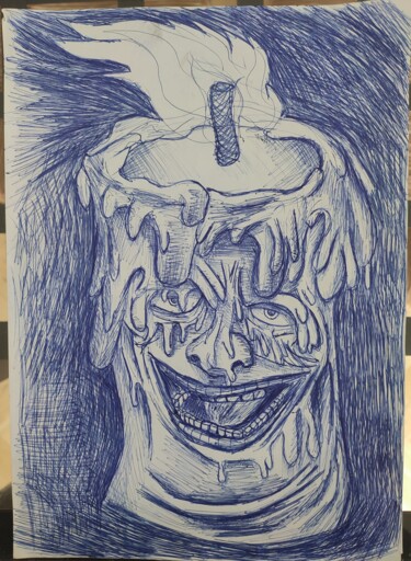 Drawing titled "Candle in the Dark" by Lartnestpasdemain, Original Artwork, Ballpoint pen