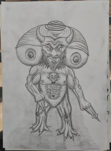 Рисунок под названием "Demon standing" - Lartnestpasdemain, Подлинное произведение искусства, Карандаш