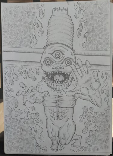 Drawing titled "Facing Evil" by Lartnestpasdemain, Original Artwork, Pencil