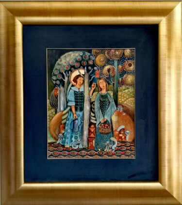Painting titled "CAT ANGEL" by Larysa Czagan, Original Artwork, Oil Mounted on Wood Stretcher frame