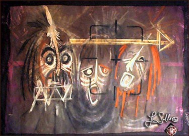 Peinture intitulée "Masques Primitifs" par La Salle, Œuvre d'art originale, Huile