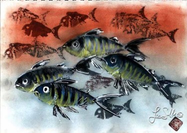Peinture intitulée "La Gang de Fish 4" par La Salle, Œuvre d'art originale, Huile