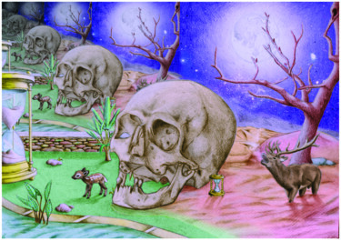 Pintura titulada "siclo vida y muerte" por Lasayatanas Las Puertas De La Percepción, Obra de arte original, Lápiz