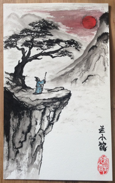 Peinture intitulée "sumi"red sky"" par Lan Xiao Long-Freddy Laschon, Œuvre d'art originale
