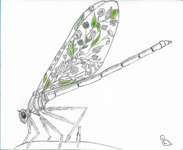 Drawing titled "Dragonfly" by La Souris, Original Artwork, Ballpoint pen