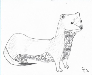 Drawing titled "Weasel" by La Souris, Original Artwork, Ballpoint pen