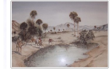 Painting titled "oasis tunisienne" by Alain Lasserre, Original Artwork, Watercolor