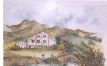Pintura titulada "maison du pays basq…" por Alain Lasserre, Obra de arte original, Acuarela