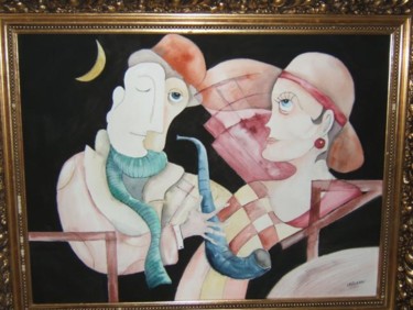 Pintura intitulada "sérénade au clair d…" por Alain Lasserre, Obras de arte originais, Guache