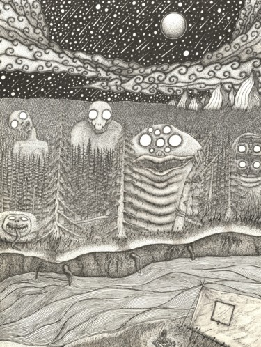 Zeichnungen mit dem Titel "Stranger in the Woo…" von Ivan Kuznetsov, Original-Kunstwerk, Gel Stift