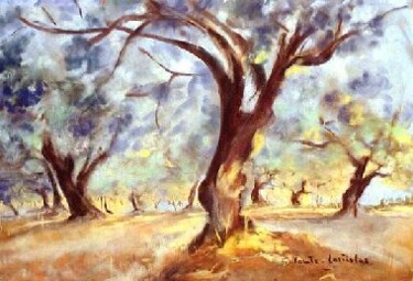 Pintura intitulada "Soleil sous l'oliva…" por Lastiolas, Obras de arte originais