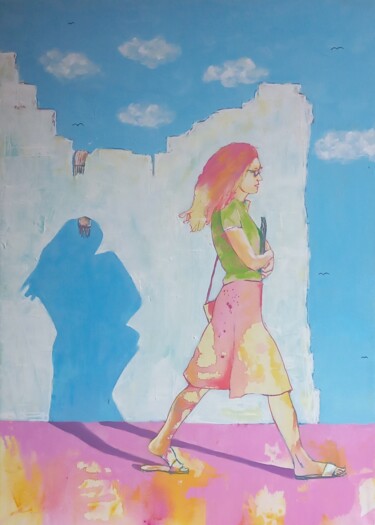 Картина под названием "The scarf" - László Barna, Подлинное произведение искусства, Акрил Установлен на Деревянная рама для…