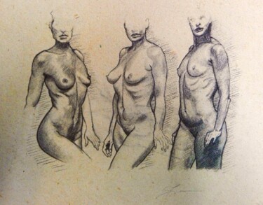 Рисунок под названием "Bodies" - Laszlo Juhasz, Подлинное произведение искусства, Древесный уголь