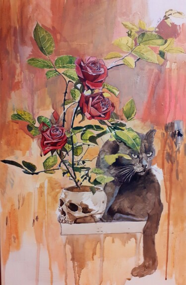 Malarstwo zatytułowany „Roses” autorstwa Laszlo Juhasz, Oryginalna praca, Akryl
