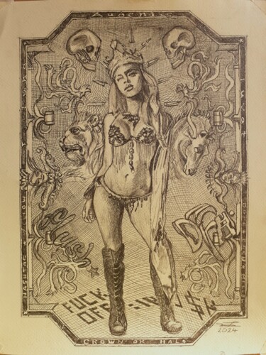 Zeichnungen mit dem Titel "Crown or halo" von Laszlo Juhasz, Original-Kunstwerk, Bleistift Auf Andere starre Platte montiert