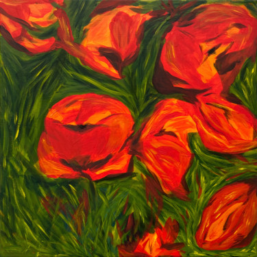 Pintura intitulada "Red Poppies" por Nina Karpova, Obras de arte originais, Acrílico