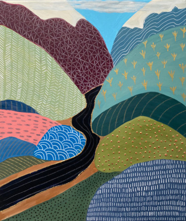 Painting titled "Multicolored hills" by Nina Karpova, Original Artwork, Acrylic