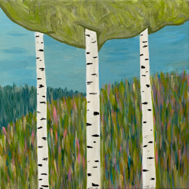 Painting titled "Birches" by Nina Karpova, Original Artwork, Acrylic
