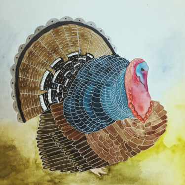 Painting titled "Smart turkey" by Nina Karpova, Original Artwork, Watercolor