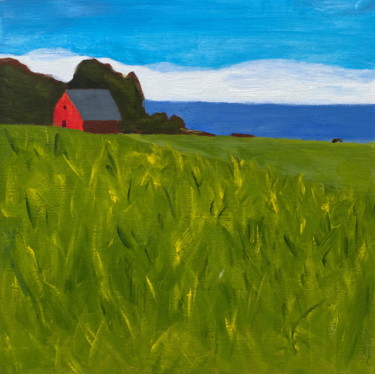 Painting titled "Red house in the co…" by Nina Karpova, Original Artwork, Acrylic
