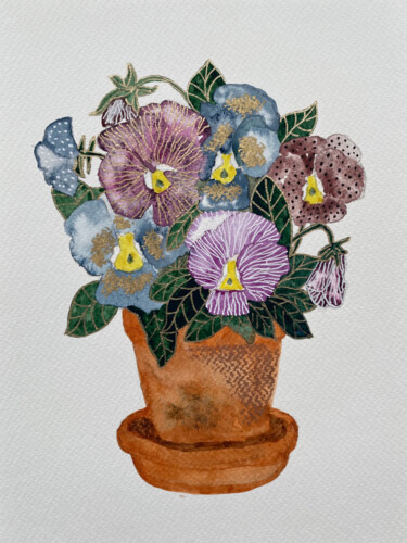 绘画 标题为“Pansies” 由Nina Karpova, 原创艺术品, 水彩