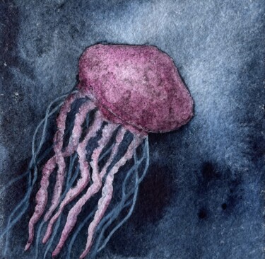 Ζωγραφική με τίτλο "Purple jellyfish" από Nina Karpova, Αυθεντικά έργα τέχνης, Ακουαρέλα
