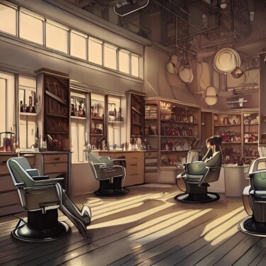 Arts numériques intitulée "Salon de coiffure" par Victorien Cicard (l'atelier de vk), Œuvre d'art originale, Image générée p…